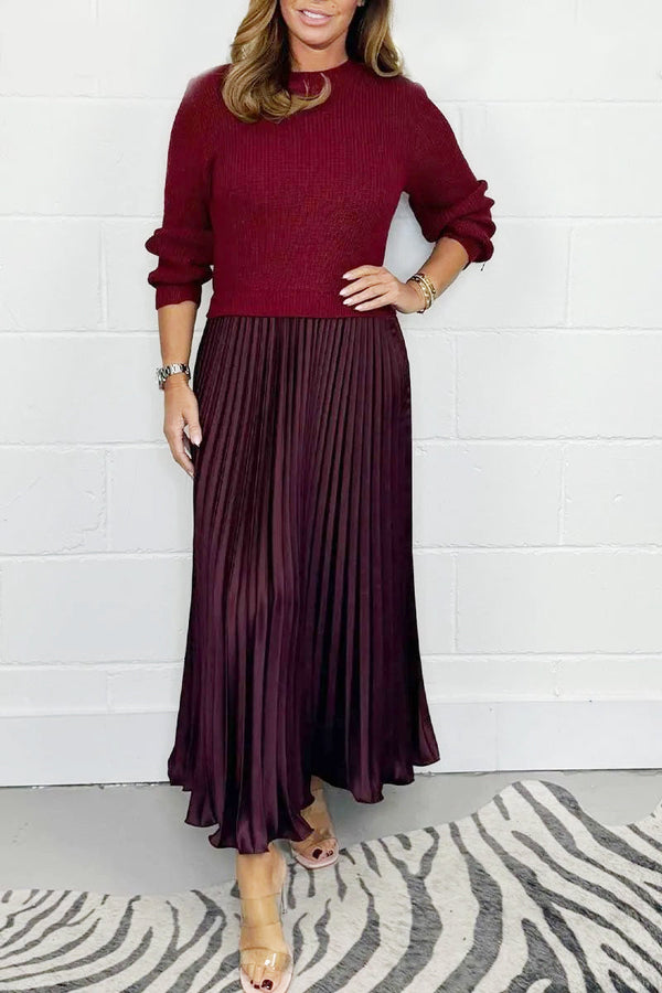 🥰2025 NEW HOT SALE🥰Vestido plisado de cuello redondo elegante y elegante de las mujeres
