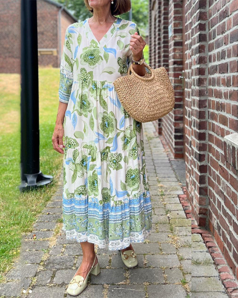 Elegante vestido floral con escote en V