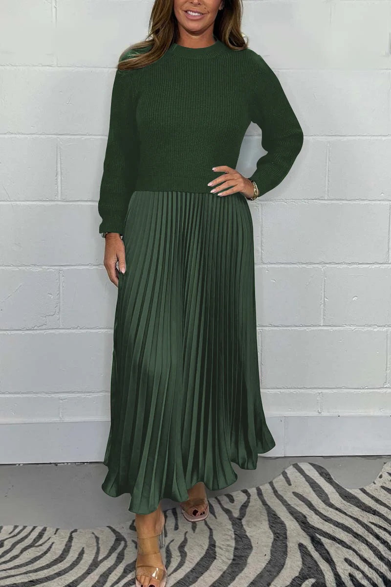 🥰2025 NEW HOT SALE🥰Vestido plisado de cuello redondo elegante y elegante de las mujeres