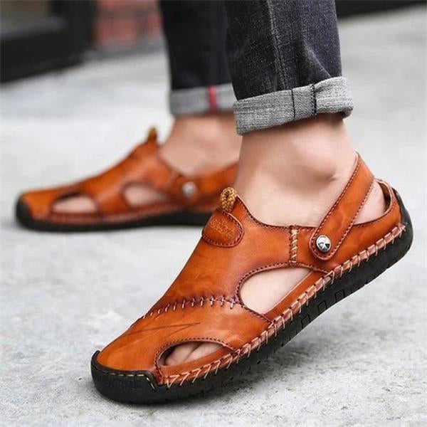 【Hecho a mano】Sandalias casuales de cuero suave de alta calidad para hombres.