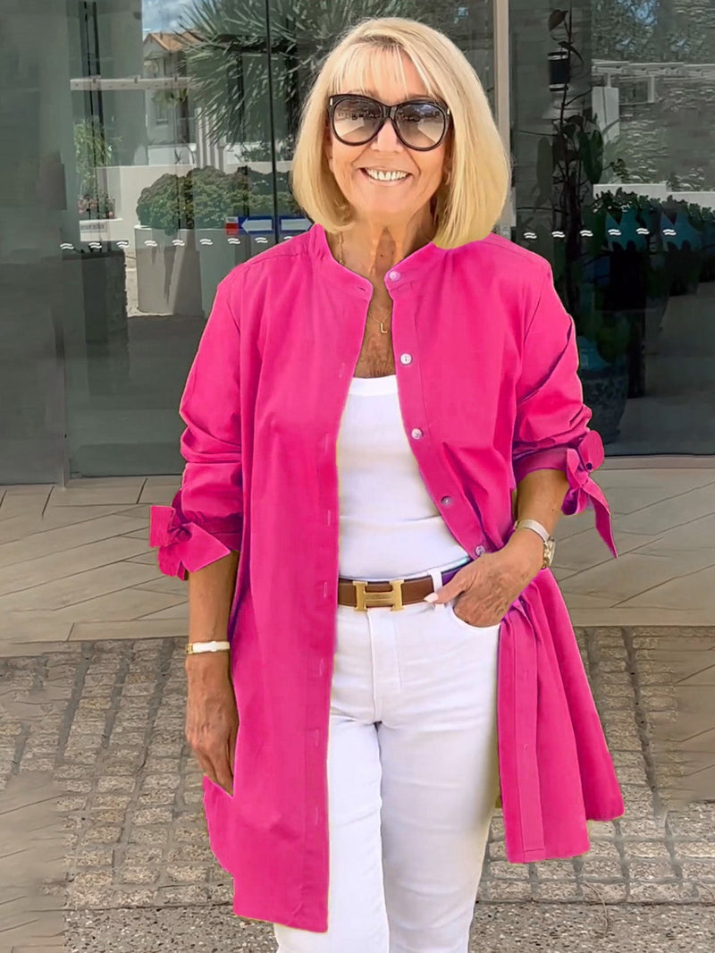 Camisa Larga de Algodón de Color Sólido Chaquetas PARA Mujer