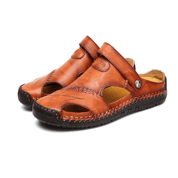【Hecho a mano】Sandalias casuales de cuero suave de alta calidad para hombres.