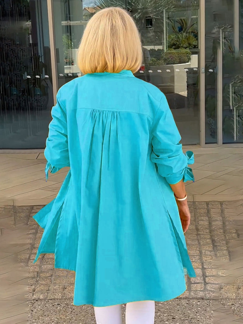 Camisa Larga de Algodón de Color Sólido Chaquetas PARA Mujer