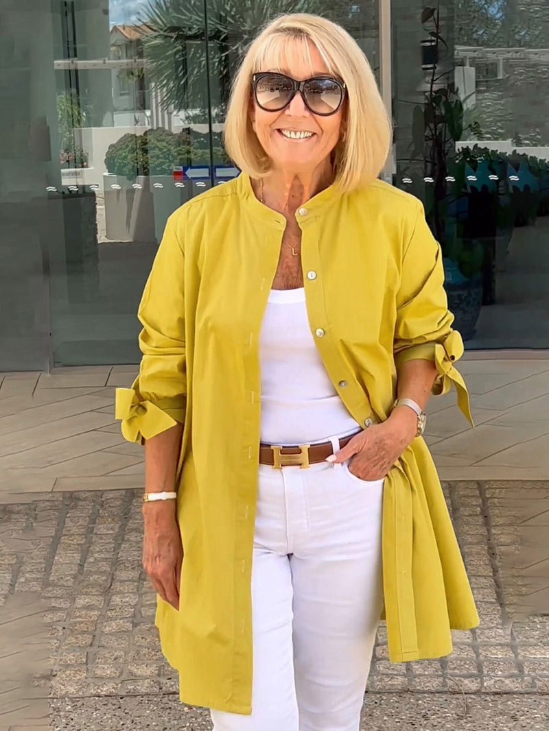 Camisa Larga de Algodón de Color Sólido Chaquetas PARA Mujer
