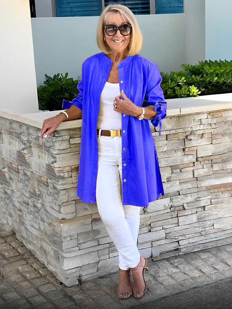 Camisa Larga de Algodón de Color Sólido Chaquetas PARA Mujer