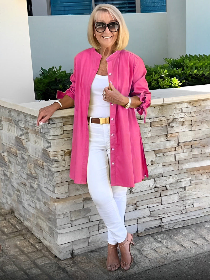 Camisa Larga de Algodón de Color Sólido Chaquetas PARA Mujer