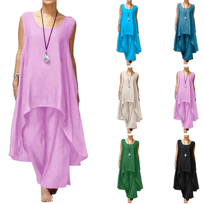 💞Gran oferta💞Elegante conjunto de dos piezas de lino y algodón para mujer de talla grande