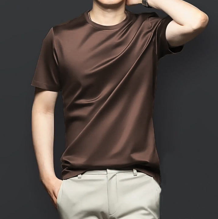 【45% de descuento】Camiseta de hombre antiarrugas elástica de algodón mercerizado con cuello redondo