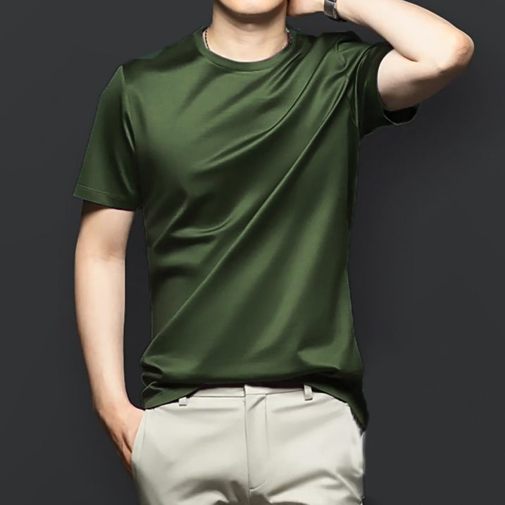 【45% de descuento】Camiseta de hombre antiarrugas elástica de algodón mercerizado con cuello redondo