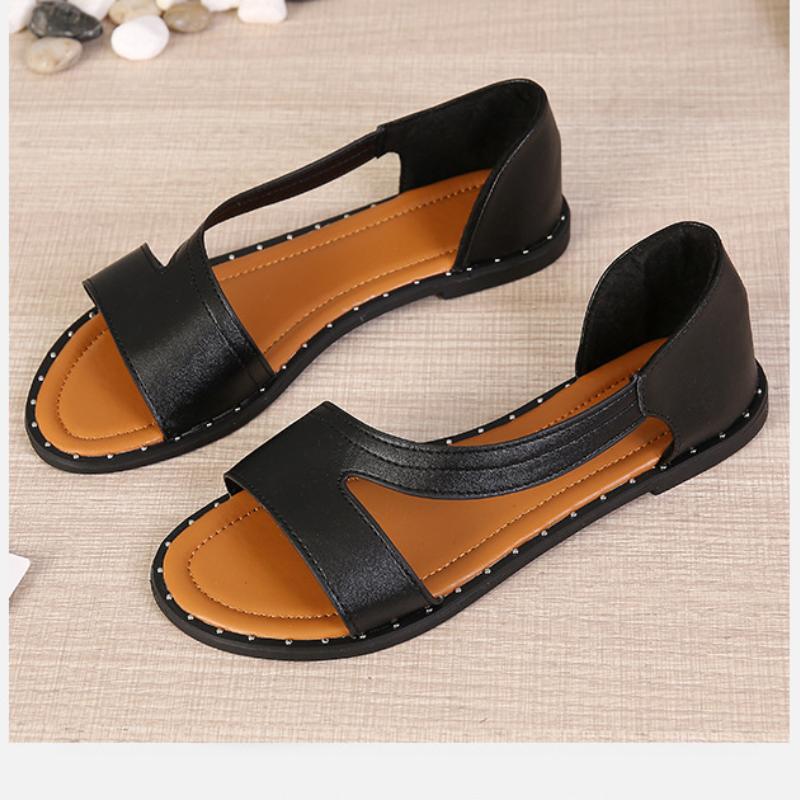 🔥Último día 49% de descuento 🔥Sandalias planas con puntera abierta y tachuelas boca de pez