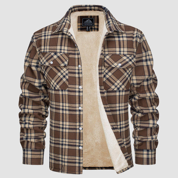 🔥Paul™ Hombres Sherpa Camisa Forro Polar Chaqueta de franela con 3 bolsillos Casual Plaid Button Down Abrigo de invierno