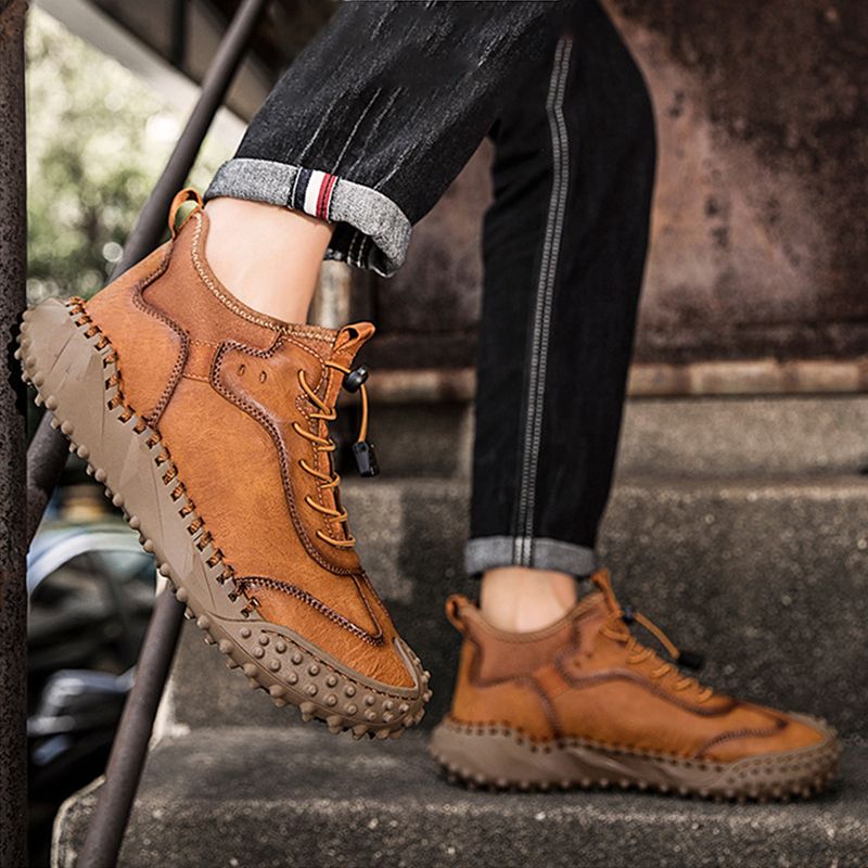 【50% DE DESCUENTO】Zapatillas deportivas casuales de cuero cosidas a mano para hombre