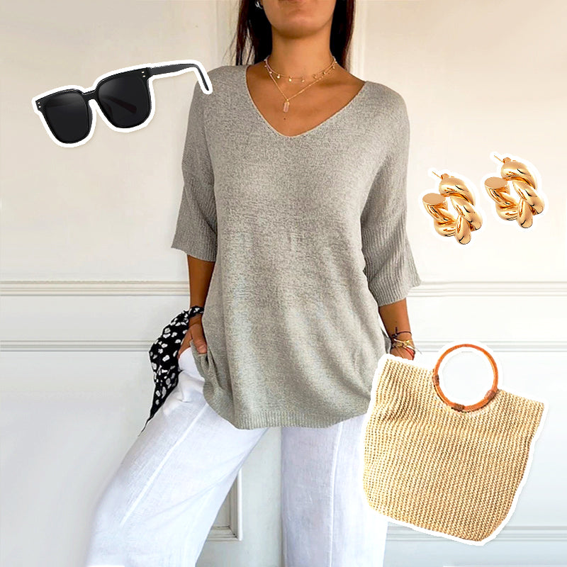 🥰45% OFF🔥Camisa Casual de Punto con Cuello en V