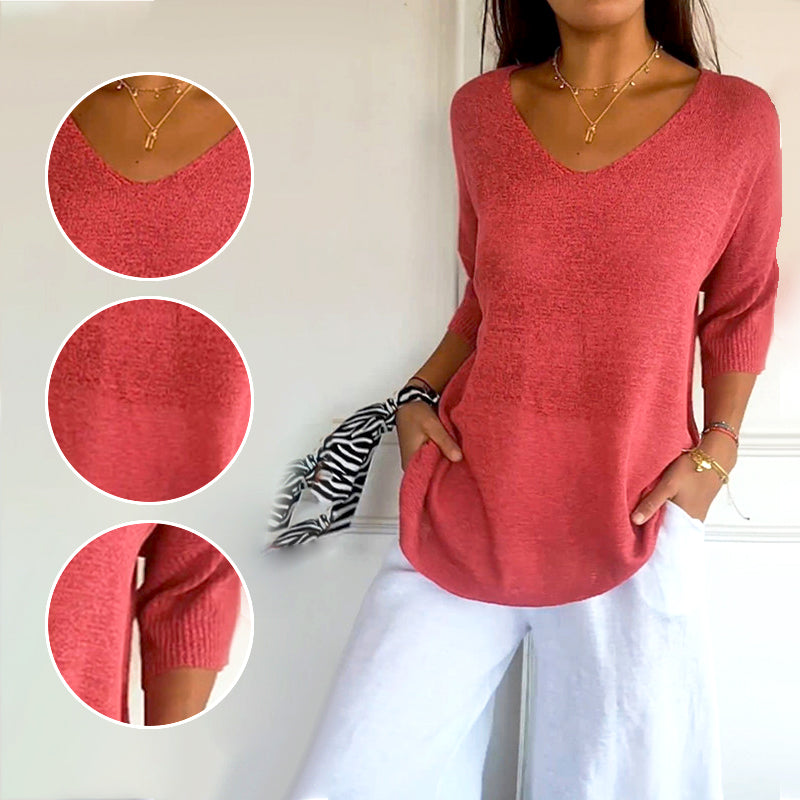 🥰45% OFF🔥Camisa Casual de Punto con Cuello en V