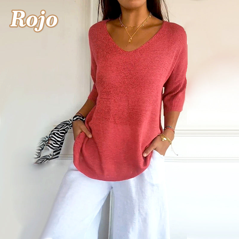 🥰45% OFF🔥Camisa Casual de Punto con Cuello en V