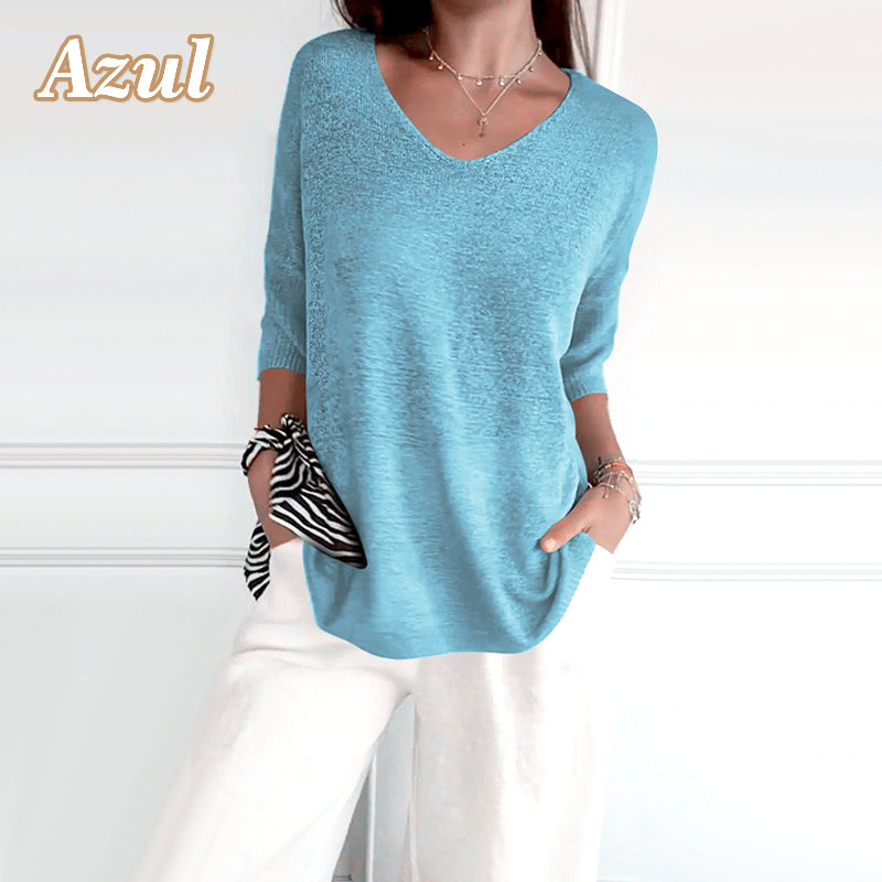 🥰45% OFF🔥Camisa Casual de Punto con Cuello en V