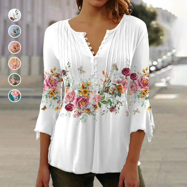 🔥2024 nuevo superventas🔥Camisa con cuello en V estampada para mujer