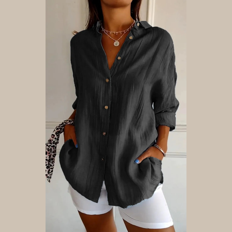 Camisa clásica con solapa y un solo pecho, plisada y texturizada para mujer ✨49% OFF✨
