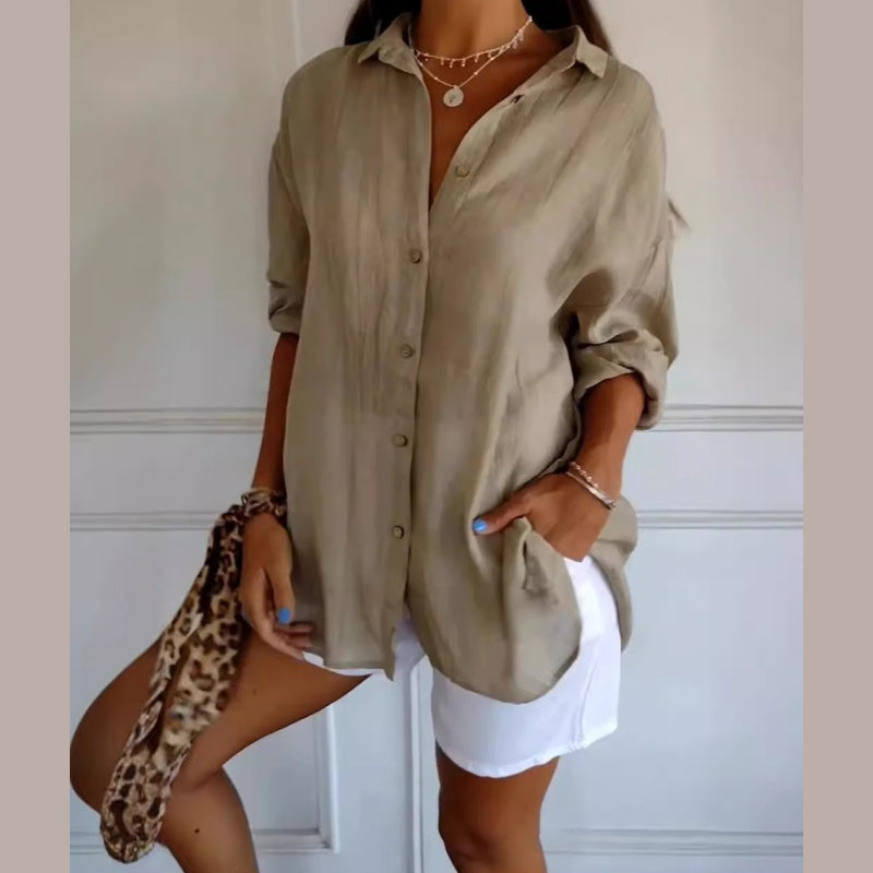 Camisa clásica con solapa y un solo pecho, plisada y texturizada para mujer ✨49% OFF✨