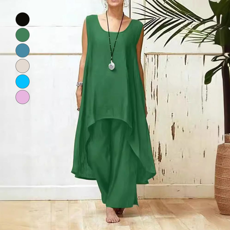 💞Gran oferta💞Elegante conjunto de dos piezas de lino y algodón para mujer de talla grande