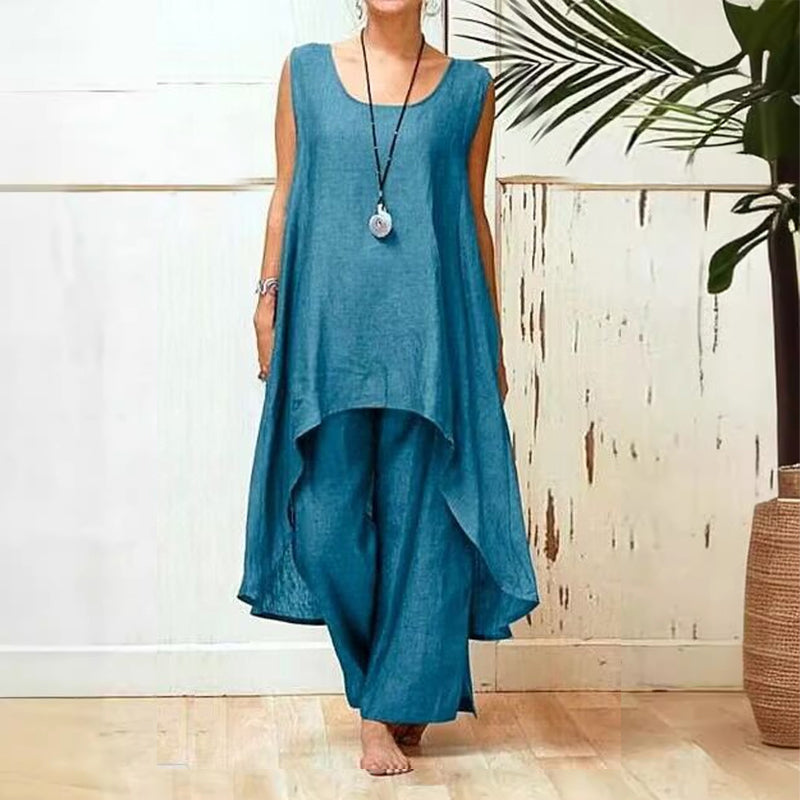 💞Gran oferta💞Elegante conjunto de dos piezas de lino y algodón para mujer de talla grande