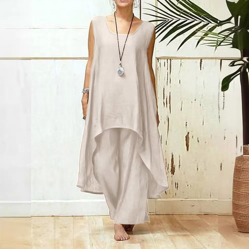 💞Gran oferta💞Elegante conjunto de dos piezas de lino y algodón para mujer de talla grande