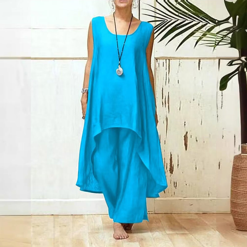 💞Gran oferta💞Elegante conjunto de dos piezas de lino y algodón para mujer de talla grande