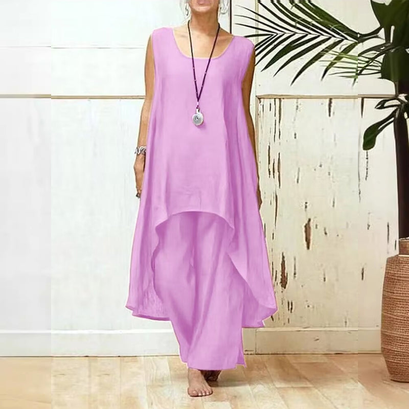 💞Gran oferta💞Elegante conjunto de dos piezas de lino y algodón para mujer de talla grande