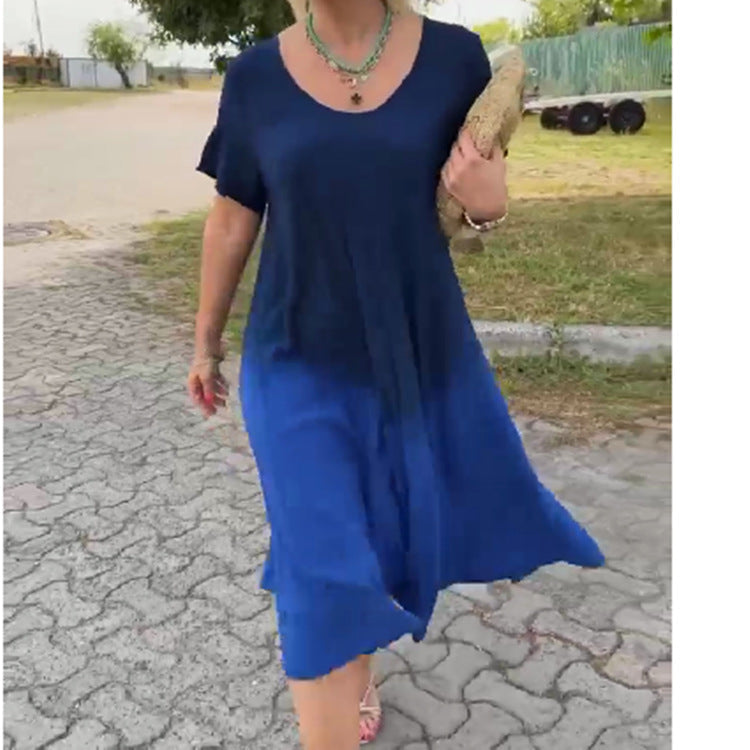 🌸 Vestido de manga corta con cuello redondo para mujer en color degradado