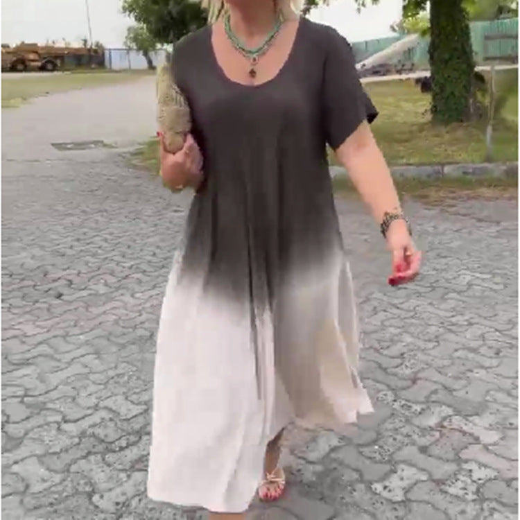 🌸 Vestido de manga corta con cuello redondo para mujer en color degradado
