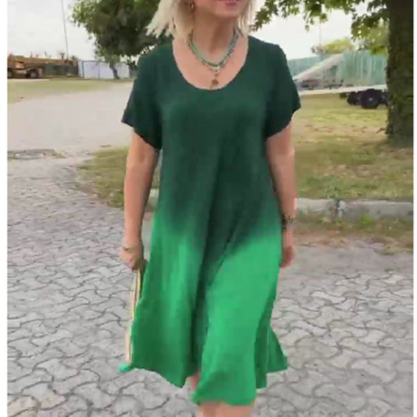 🌸 Vestido de manga corta con cuello redondo para mujer en color degradado