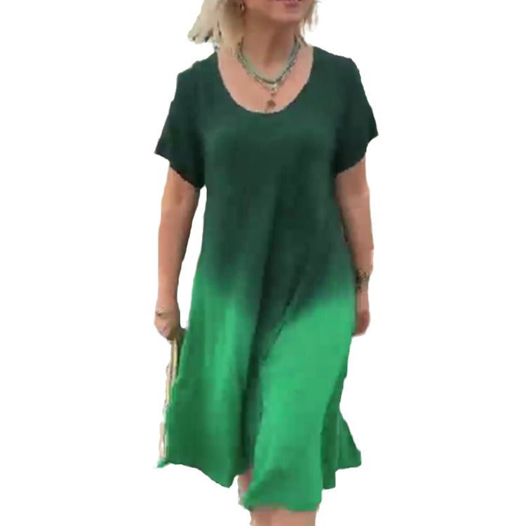 🌸 Vestido de manga corta con cuello redondo para mujer en color degradado