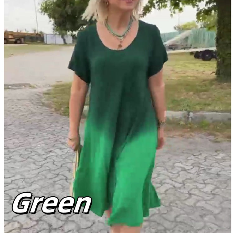 🌸 Vestido de manga corta con cuello redondo para mujer en color degradado