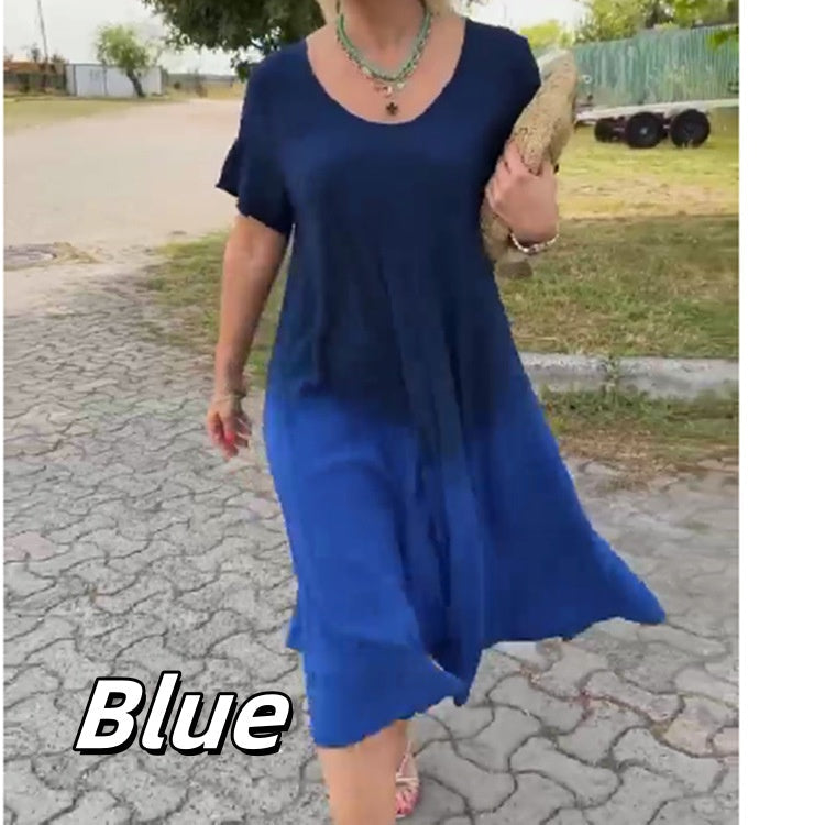🌸 Vestido de manga corta con cuello redondo para mujer en color degradado