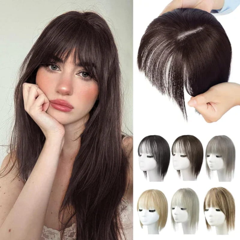 💃Toppers de Cabello Natural con Flequillo Para Mujer