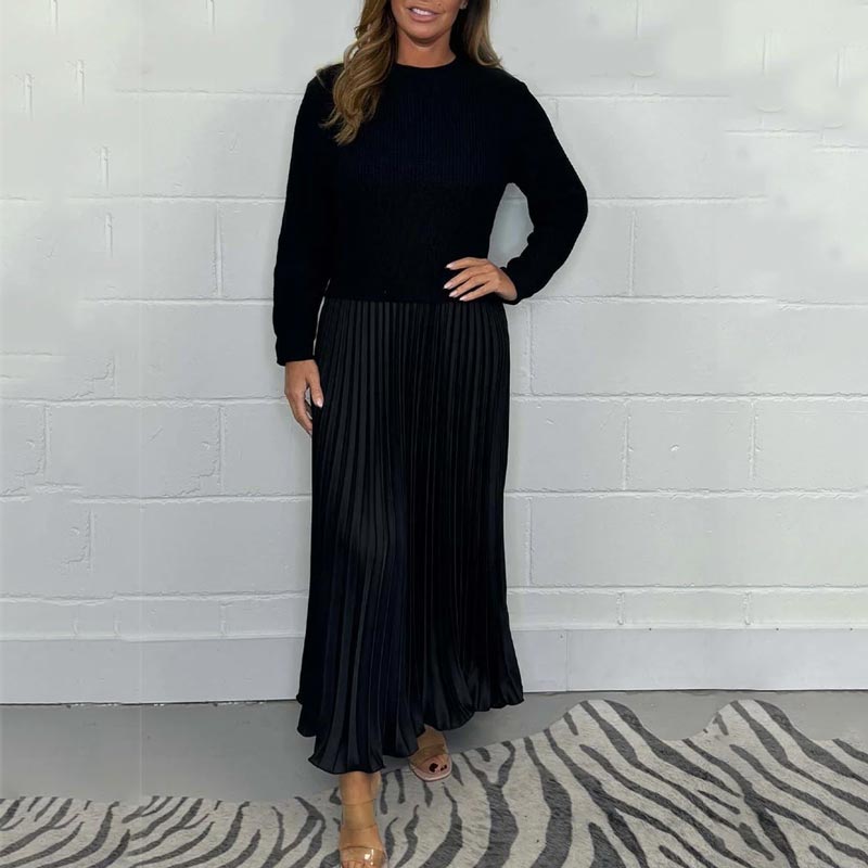 🥰2025 NEW HOT SALE🥰Vestido plisado de cuello redondo elegante y elegante de las mujeres