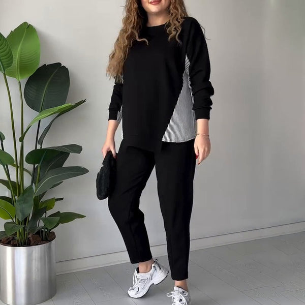 💖Conjunto de dos piezas para estar en casa con bloques de color para mujer💖