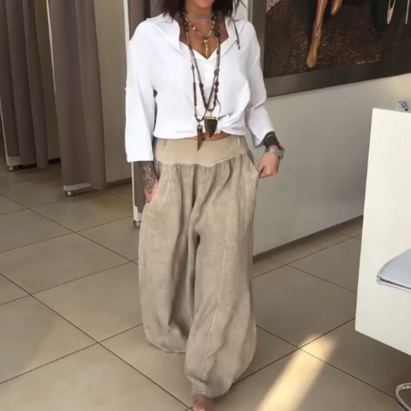 🌸NEW HOT SALE🔥Pantalones anchos elásticos para mujer con bolsillos