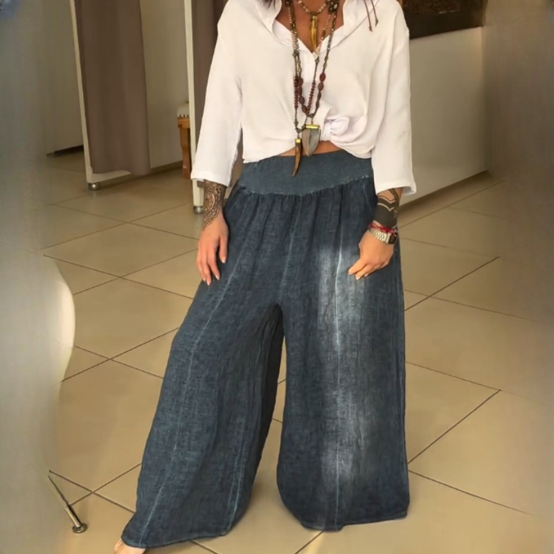 🌸NEW HOT SALE🔥Pantalones anchos elásticos para mujer con bolsillos