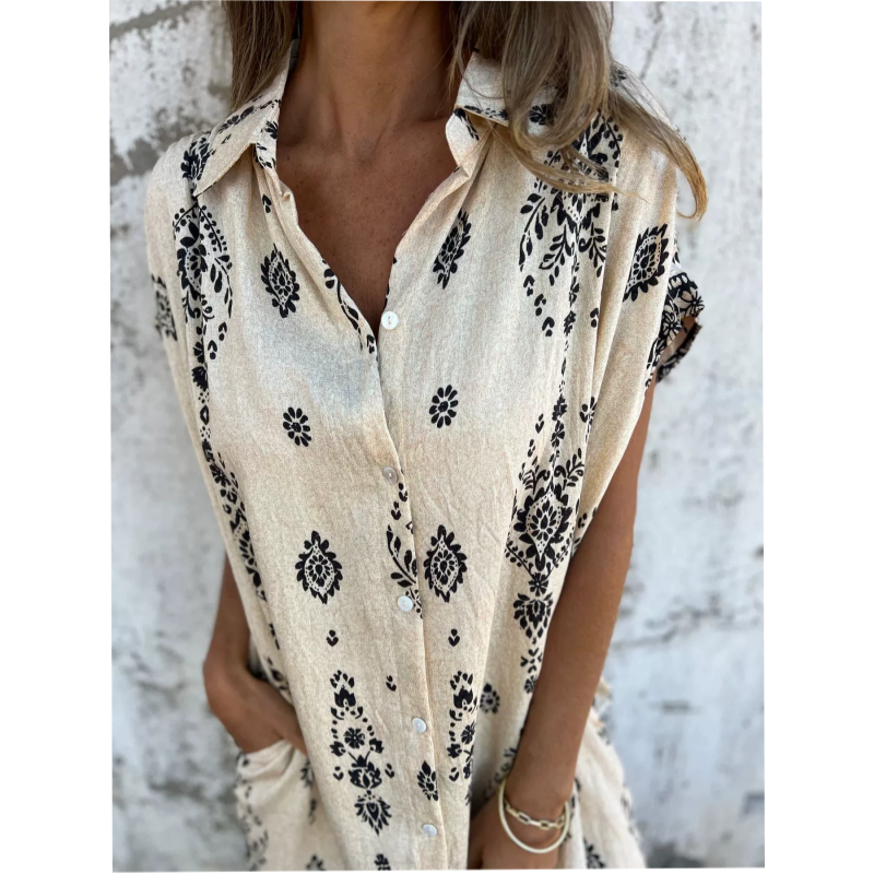 💕¡Oferta especial! 💕 Vestido holgado de manga corta con estampado y bolsillos【50% OFF】