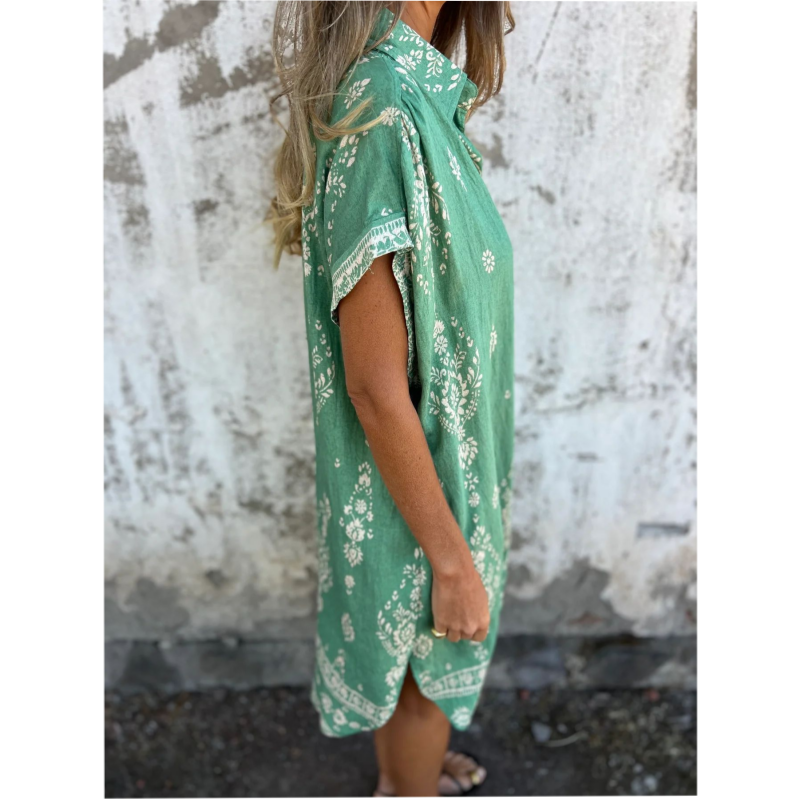 💕¡Oferta especial! 💕 Vestido holgado de manga corta con estampado y bolsillos【50% OFF】