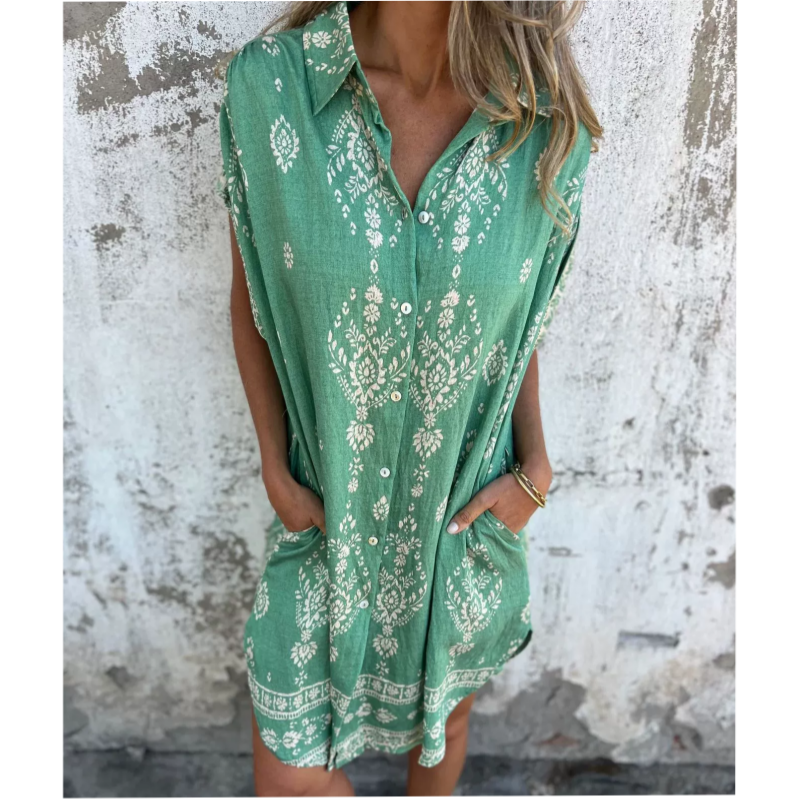 💕¡Oferta especial! 💕 Vestido holgado de manga corta con estampado y bolsillos【50% OFF】